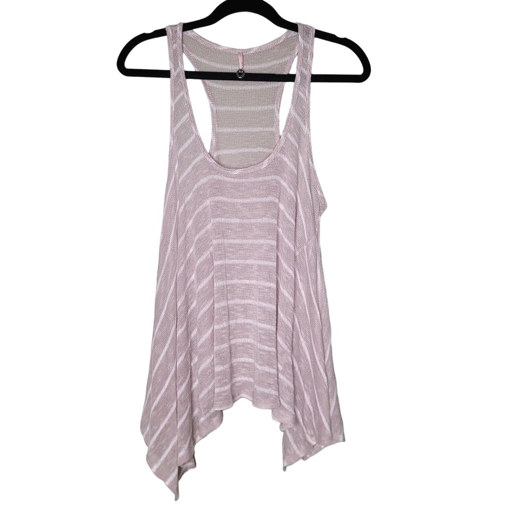 Gauzy Tank Top S Beige Neutral Hanky Hem Scoopneck‎ Boho Festival Lagenlook Y2K